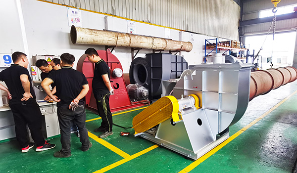 軟石智能盧總來佰斯拓驗收化纖定型設備配套離心風機
